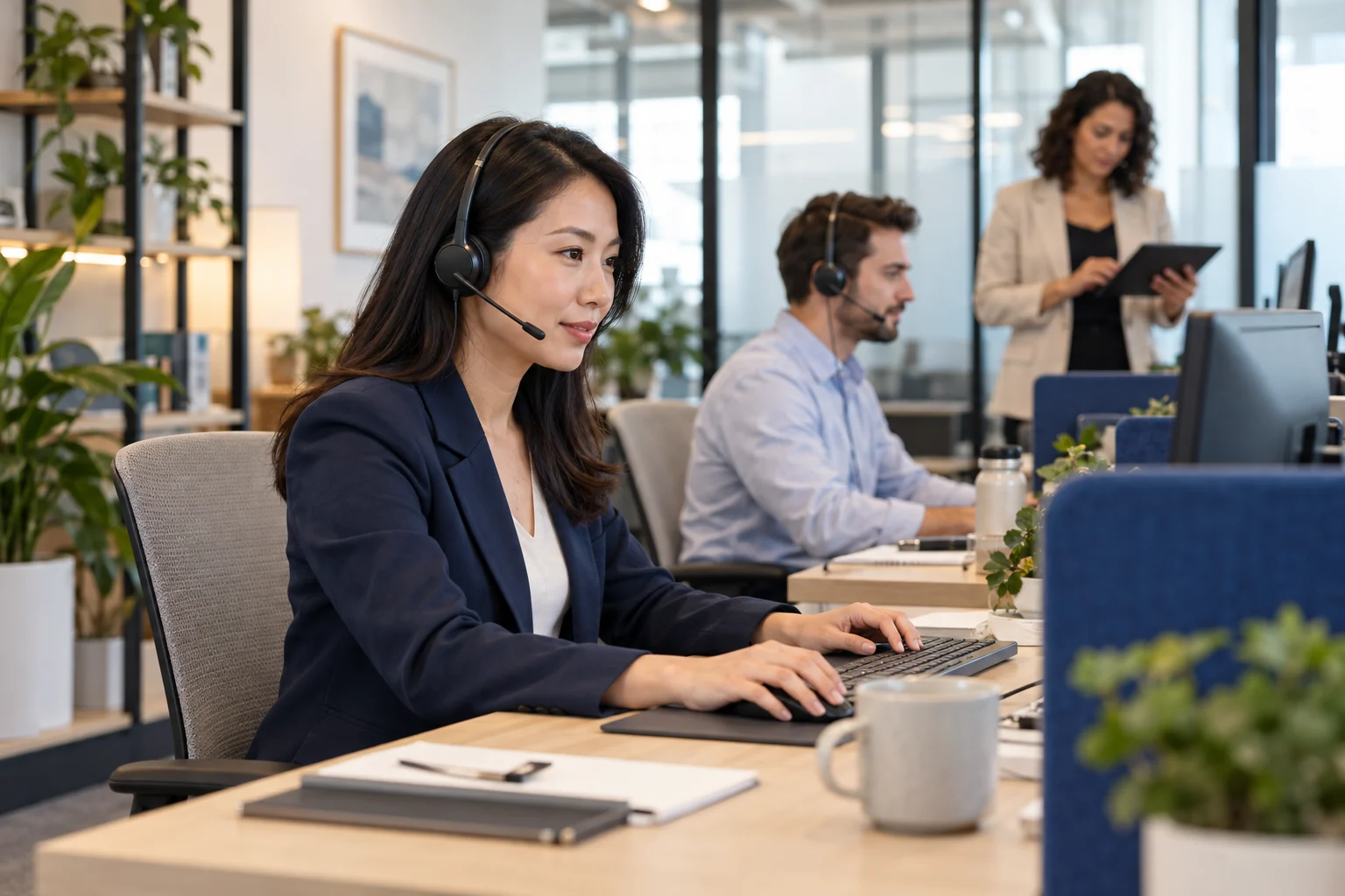 A professional customer-service team working together